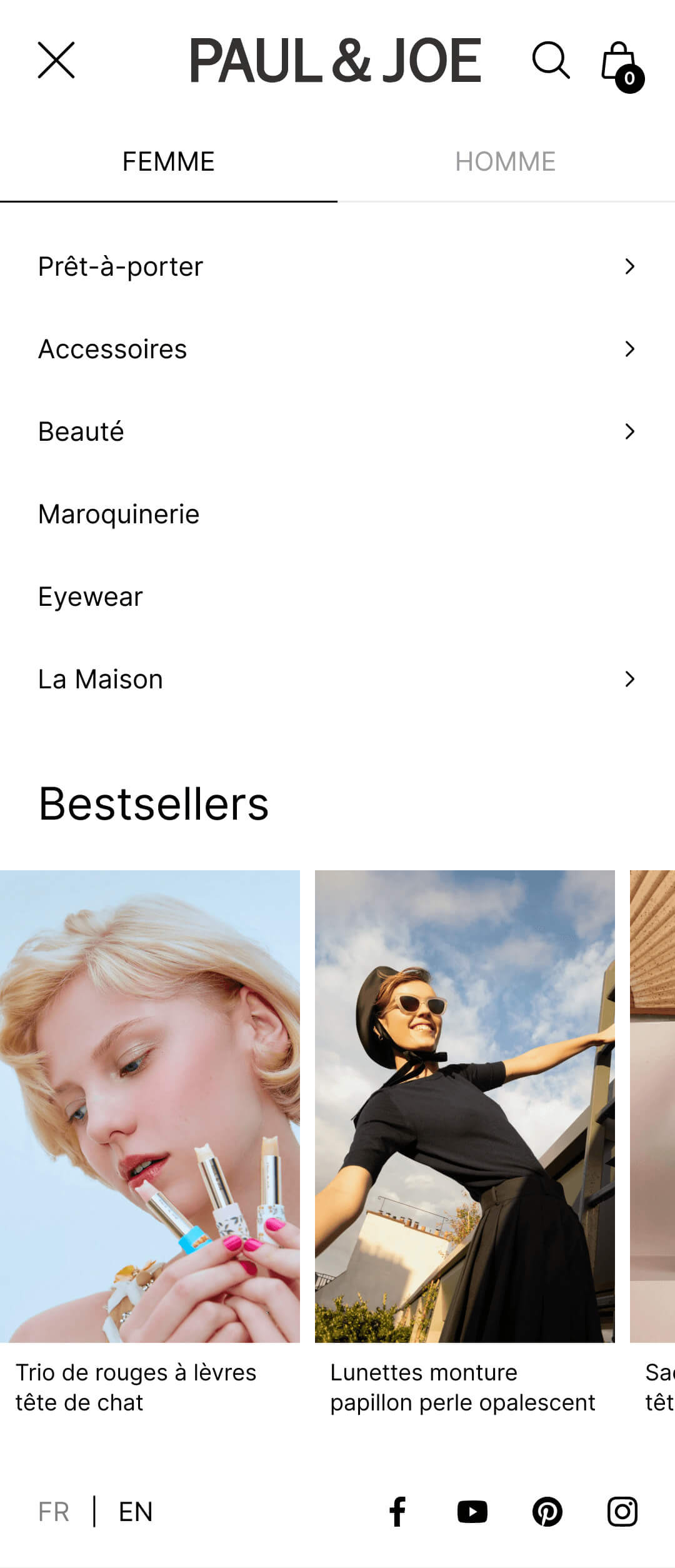 Menu example - Paul and Joe